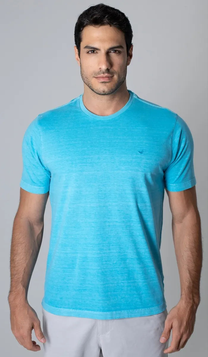 T-Shirt Gola Careca Com Bordado AZUL